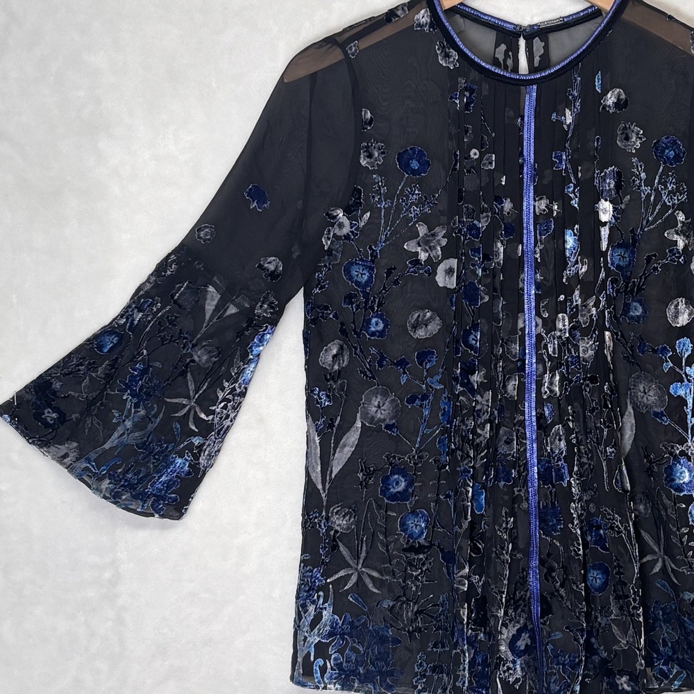 Dark Romantic Velvet Burnout Silk Sheer Chiffon Floral Top Whimsigoth Moody Boho